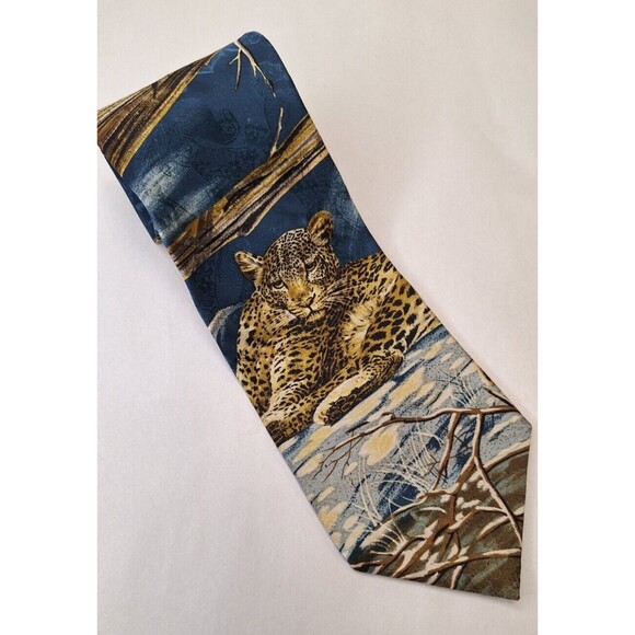 Endangered Species Leopard Print Silk Neck Tie Mother & Cub Forest Made In USA - Picture 3 of 6